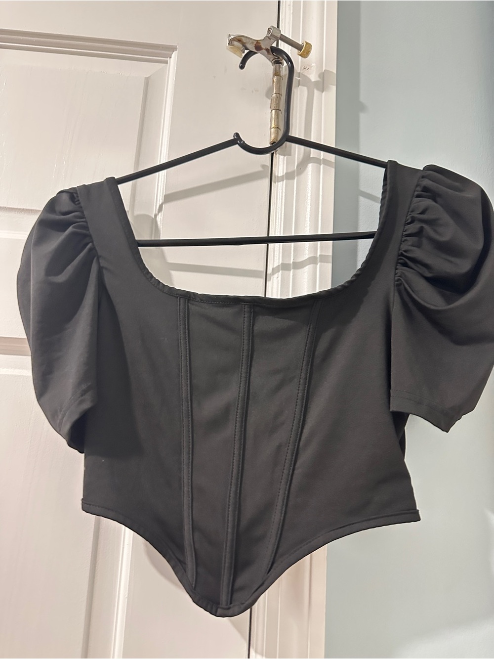 Women's Black Puff Sleeve Corset Top